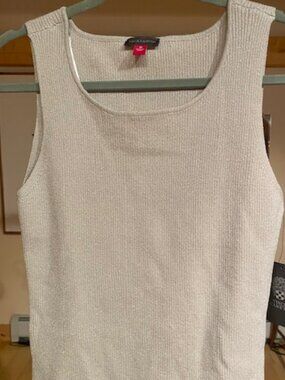Vince Camuto Beige Scoop neck Tank metallic knit NWT Medium Rayon Nylon Poly